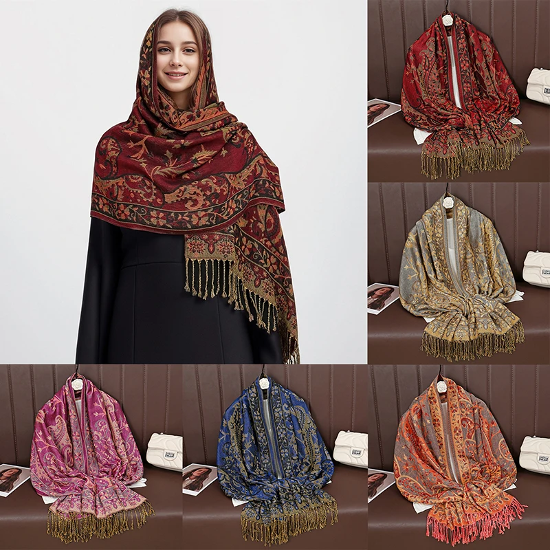 

Luxury Winter Cashmere Pashmina Shawl Lady Wrap Warm Autumn Scarves Design Print Female Foulard Cotton Stoles Scarf