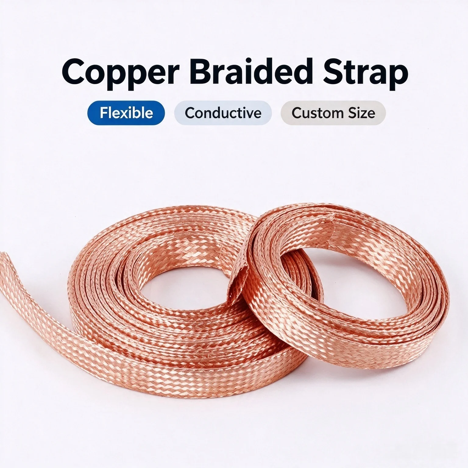 Flexible Bare Copper Braided Flat Wire Earthing Grounding Strap 6 10 25 50mm² Copper Connection Strip for General Electrical