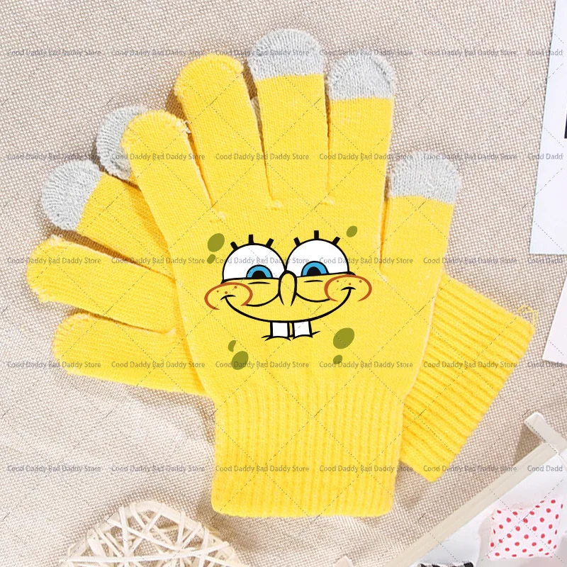 Anime Cute Gloves Winter Warm Accessories Cartoon SpongeBobs Casual Glove Fashion Printed Mitts Creative Mittens Birthday Gifts view 5