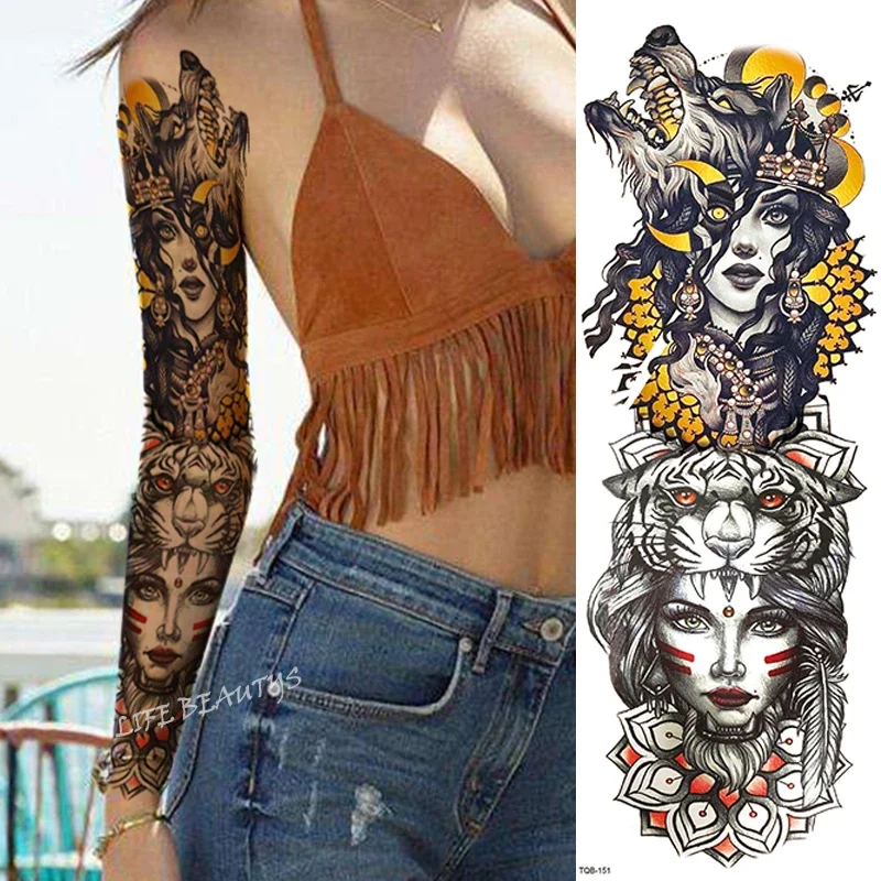 Autocollants de tatouage temporaire imperméables pour femmes et hommes, faux tatouages, art complet, grand bras