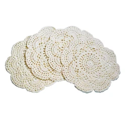 4Piece 8.6 Inch Doilies Crochet Round Lace Doily Handmade Placemats Cotton Crocheted Coasters (Beige)