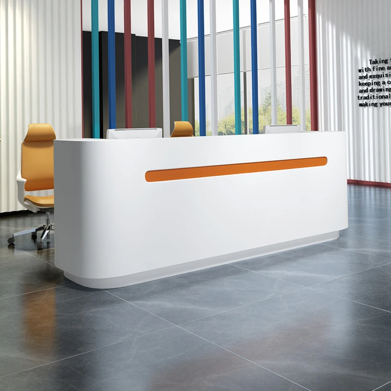 

Factory Price Furniture Baking Paint Front Desk Reception Desk Company Beauty Salon Bar Counter Cashier Curved Hotel Table