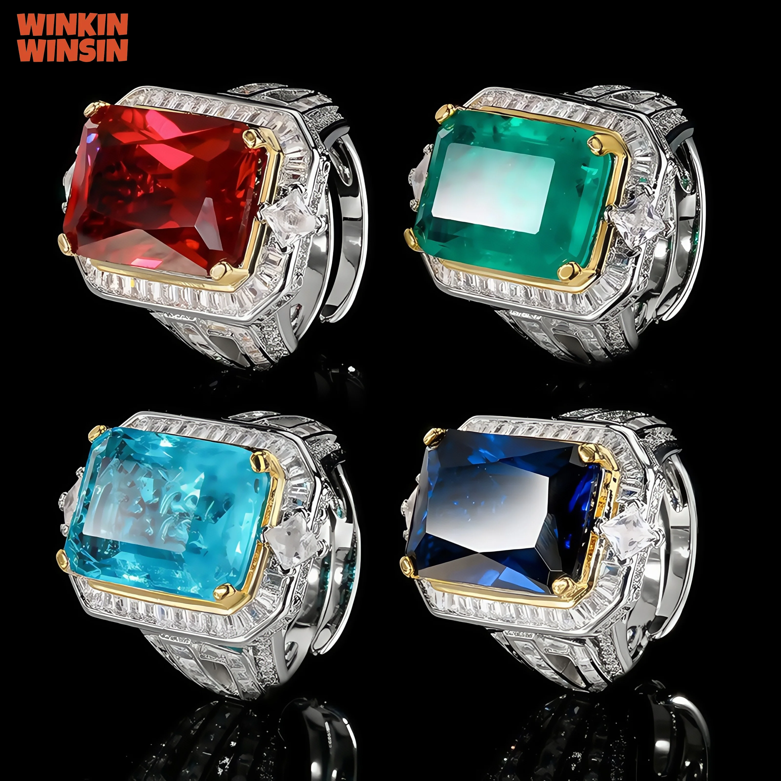 

WINKIN WINSIN Brand MCT Healthy Copper Jewelry Copper Base Gold Plated Vintage Simulated Corundum Square Ring For Women