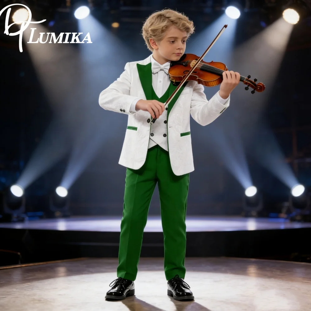 

Элегантный детский деловой костюм из 4 предметов, белый, зеленый, контрастный пиджак, жилет, брюки, галстук-бабочка для цветочного мальчика, свадьба, выпускной