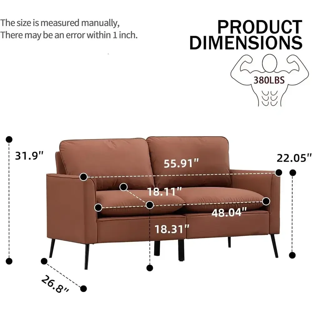 Upholstered Loveseat and 2 Leather Chairs - Ideal for Living Rooms, Accent Sofas for Bedrooms, Comfortable Sofas for Reading and