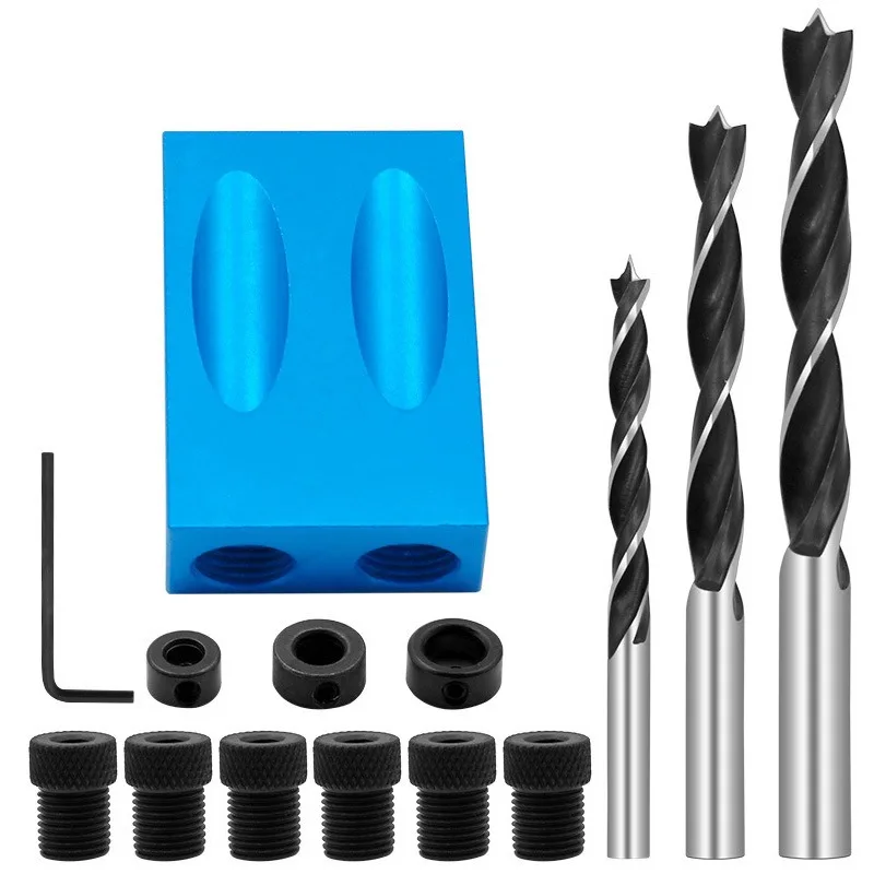 

15 Degree Angle Drill Guide Set Hole Puncher DIY Carpentry Tools Drill BitsWoodworking Oblique Pocket Hole Locator Jig Kit