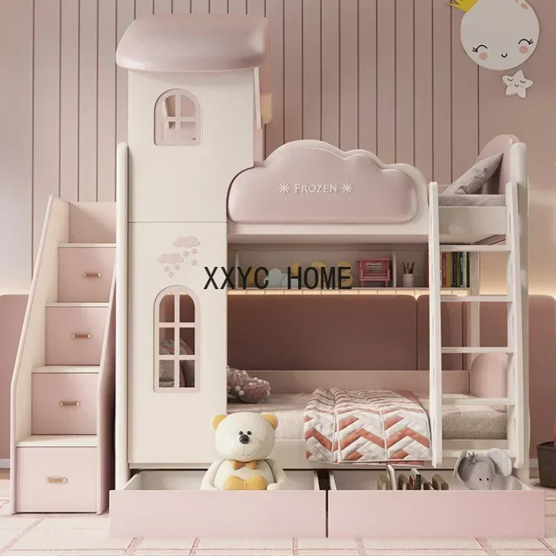 Castle Princess Girl Children Beds Bilayer Up And Down Up And Down Children Beds Senior Cama Infantil Bedroom Furniture QF50TC