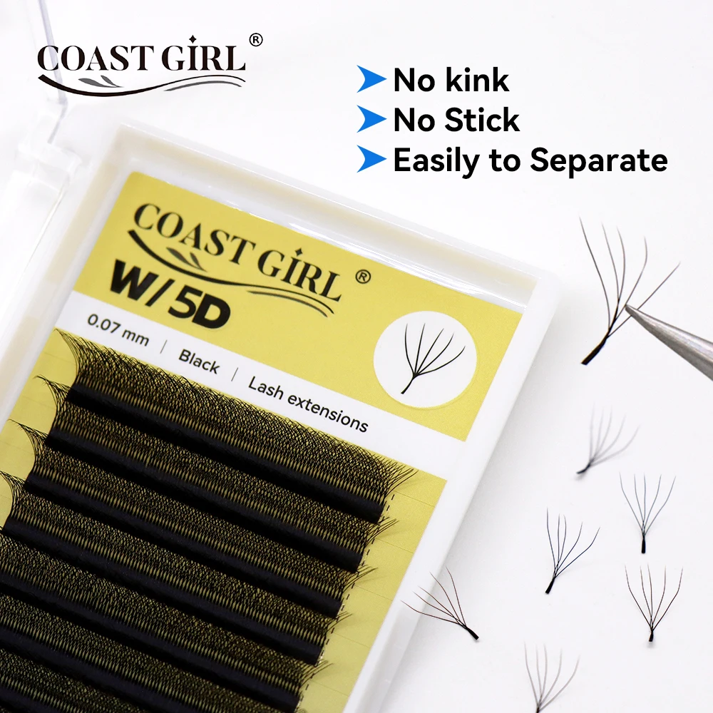 COAST GIRL 5DW Shape Eyelashes Extensions 0.07mm C/D Curl 8-15mm 5D Premade Fans Natural Soft Handmade Black False Eyelashes