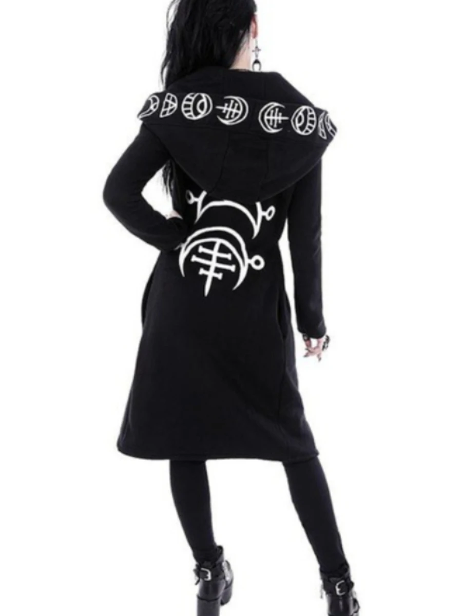 New Women's Punk Moon Pattern Printed Long Sleeve Cardigan Sweatshirt Long Style Print Hoody Harajuku Loose Clothes Fleece Warm