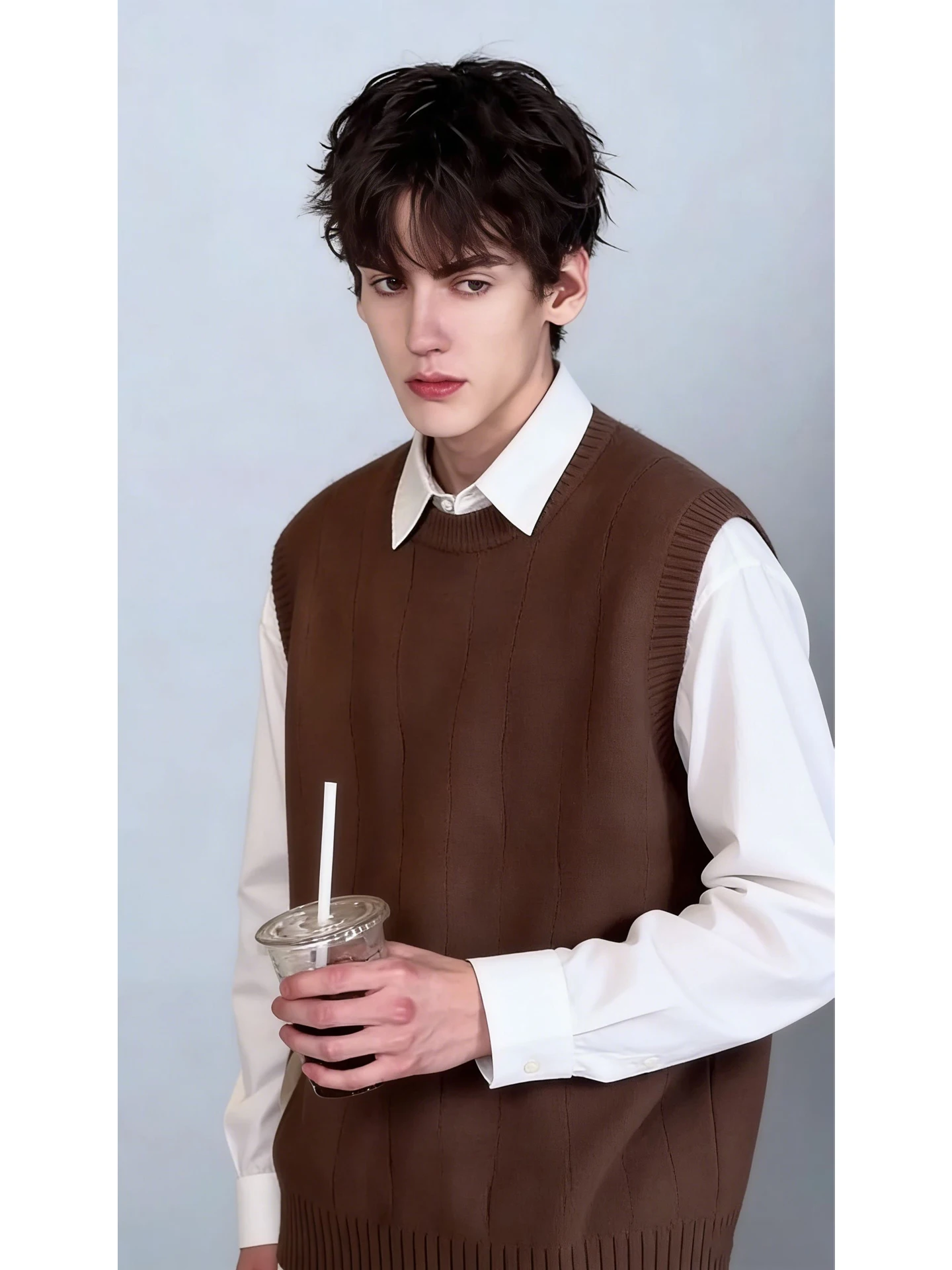 

Retro Japanese Sle round Ne Sweater Vest Men's Winter Layering College Sle DK Svel American Inner Knitted irt