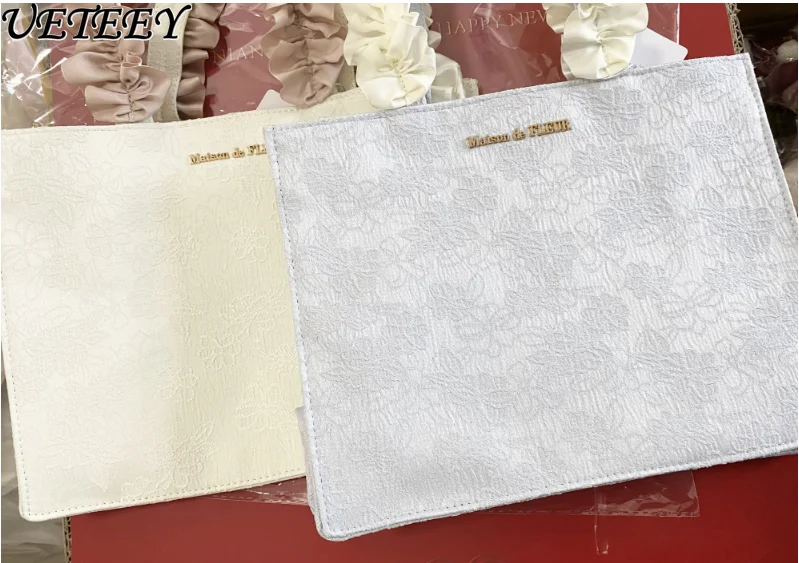 Jacquard Tecido Lace Bolsa Quadrada Portátil, Doce Menina Saco de Compras Versátil, Saco de Compras Cosmético, Estilo Japonês, Fresco, Bonito, Novo