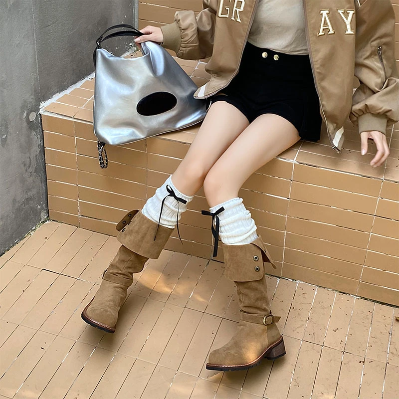Women\'s Ribbon Bow Knitted Leg Warmers Ruffles Cute White Japanese-style JK for Spring/autumn Long Dual-purpose Arm Sleeves