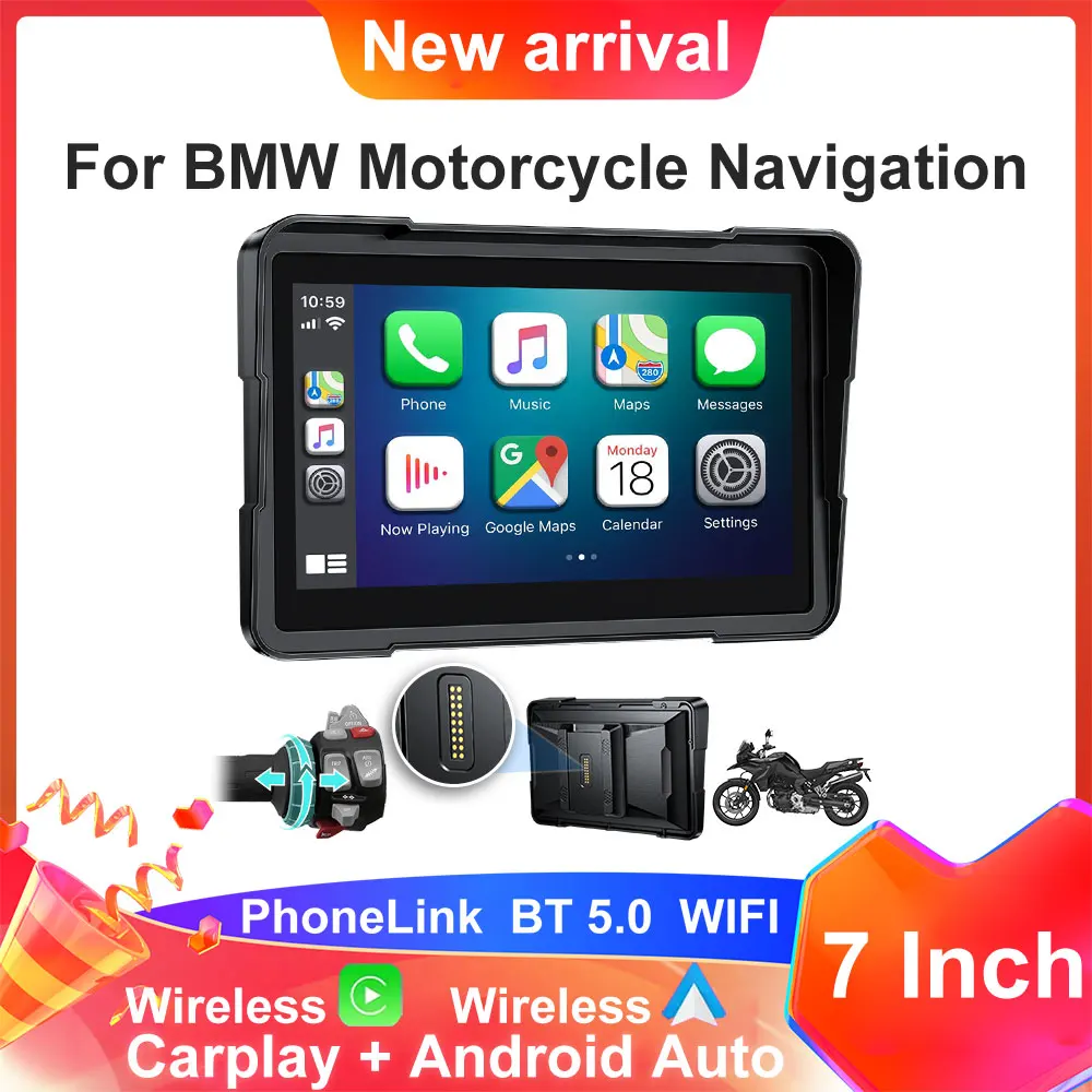 7.0 inch For BMW R1200GS R1250GS F800 F900 S1000XR GPS Motorcycle Navigation Wireless CarPlay Moto Android Auto For WonderWheel