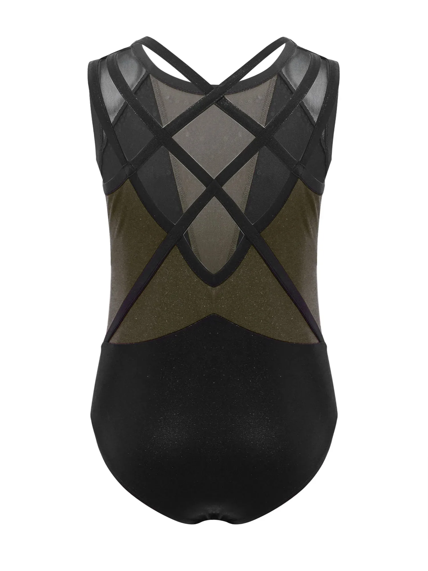 Girls Jazz Dance Performance Costume Round Neck Sleeveless Crisscross Back Shiny Rhinestones Color Block Gymnastics Leotard image 2