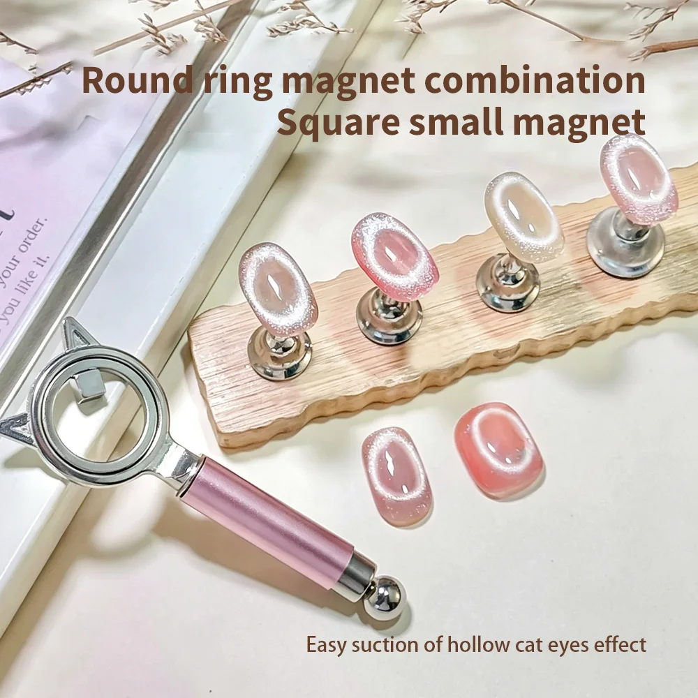 Upgraded 4-in-1 Dual-Head Cat Ear Face Hollow Cat Eye Magnet For Cat Eye Gel Polish Glass Bead Effect Nail Art Tool 7.7X2.5CM