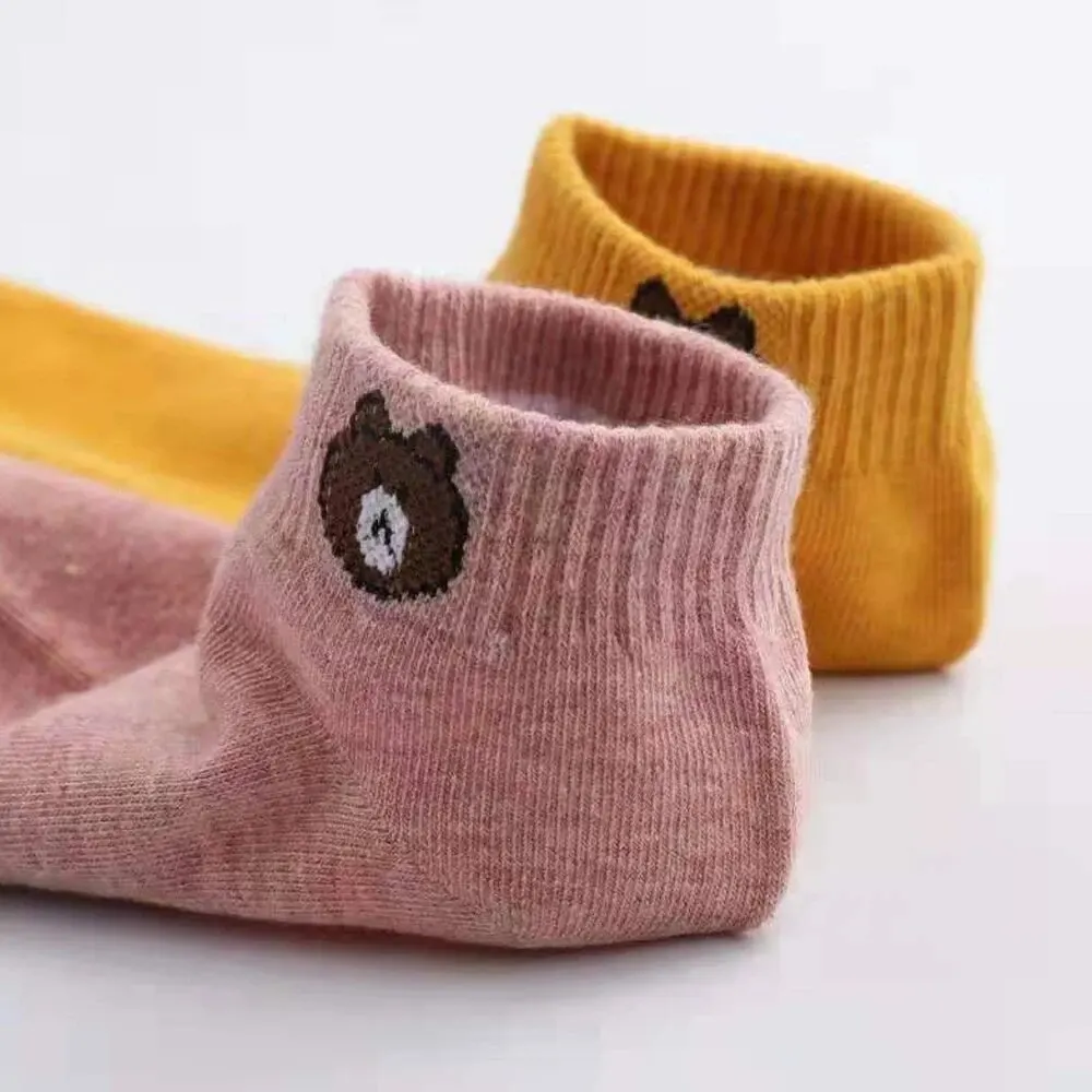 10 Pairs Women Low Tube Socks Set Cute Bear Pattern Fashion Breathable For Female Casual Style Comfortable Socks