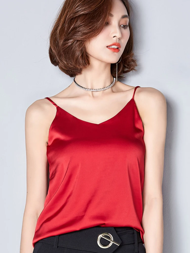 2024 Summer Sexy Satin Silk Tank Tops Female Strap Basic Spaghetti Strap Tops Women Sleeveless Camisole Camis Vest Green Red