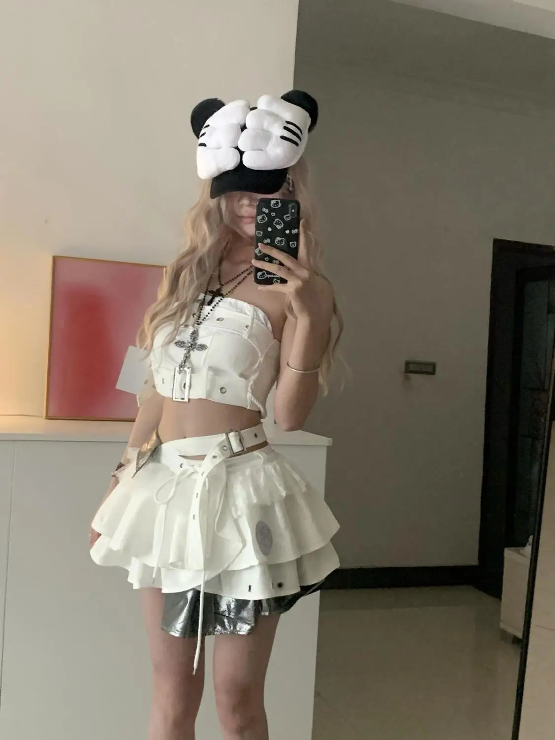 

Белый топ без бретелек с открытой спиной и кружевной юбкой в стиле пэчворк, комплект из 2 предметов, женская одежда, топы и майки, летний укороченный топ в японском стиле Cuteore