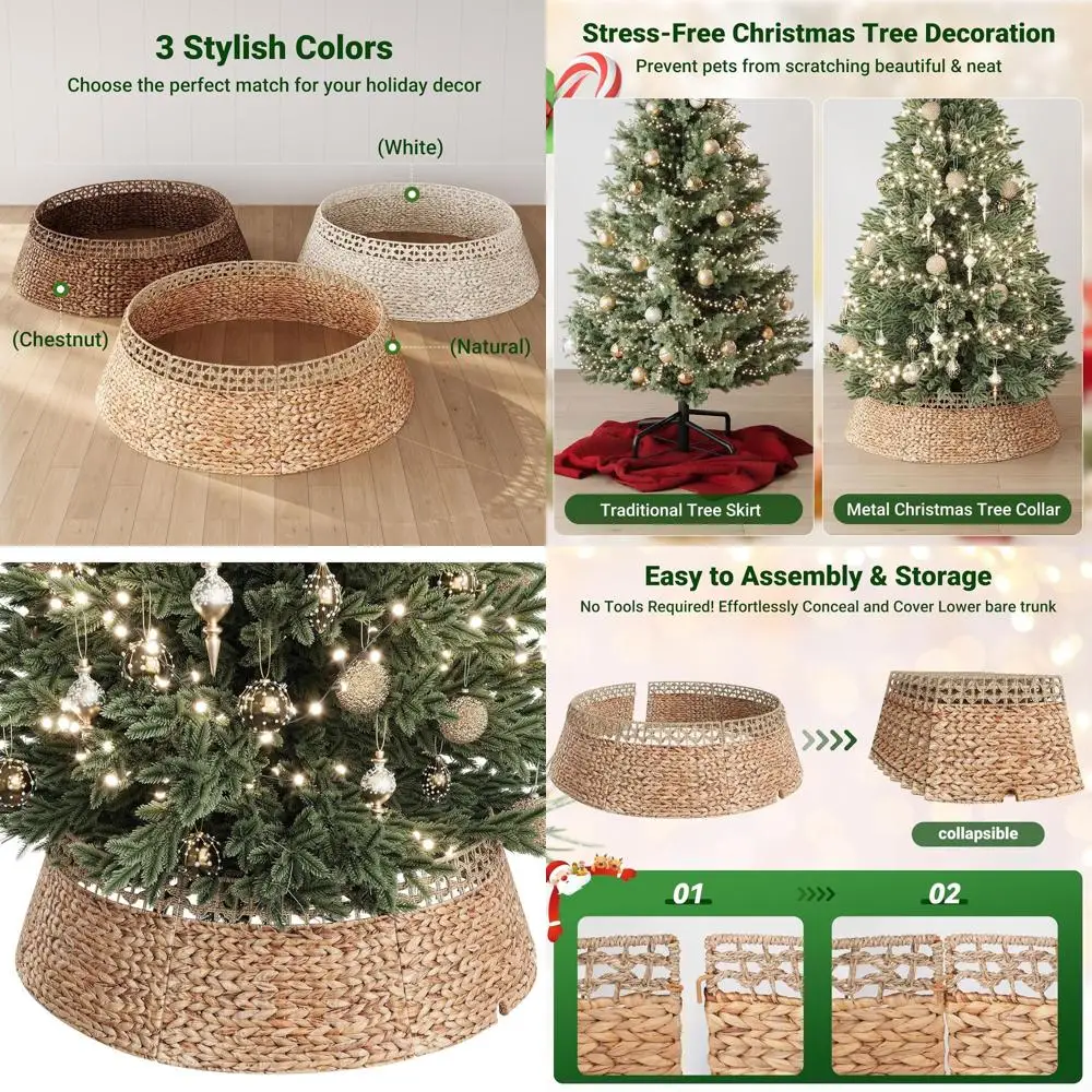 

42 юбка для рождественской елки из морских водорослей и гиацинта, плетеная крышка из ротанга для искусственных деревьев, декор для колец в деревенском стиле