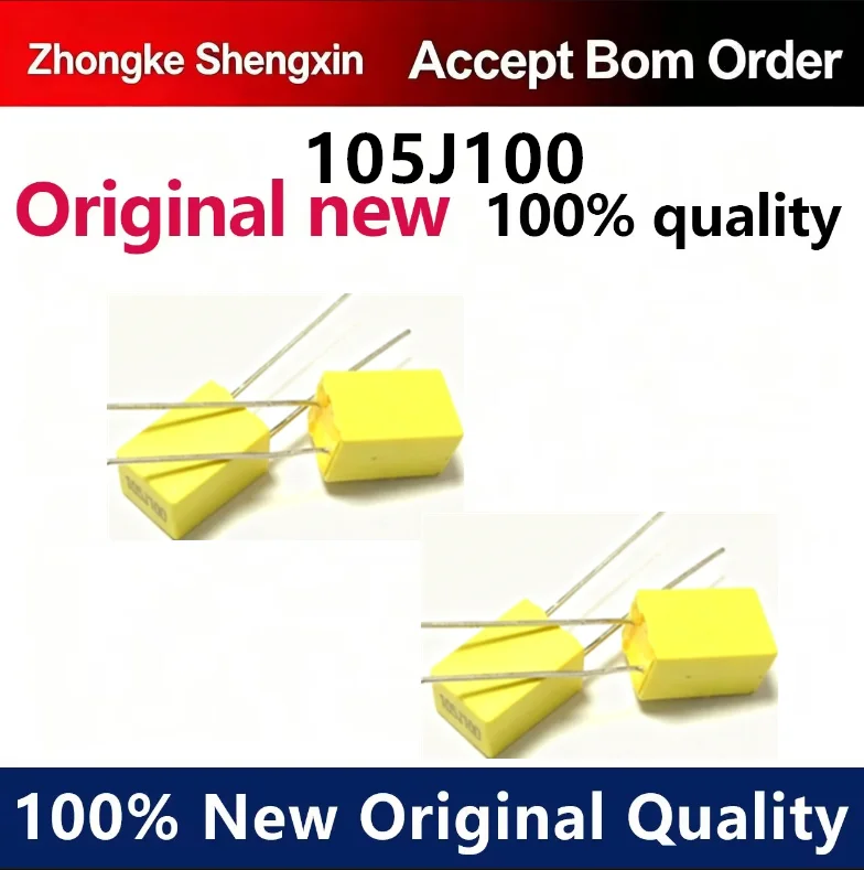 （5pcs-100pcs）Correction capacitor 105J100 100V 105J 1UF, positive capacitor pin distance P=5mm