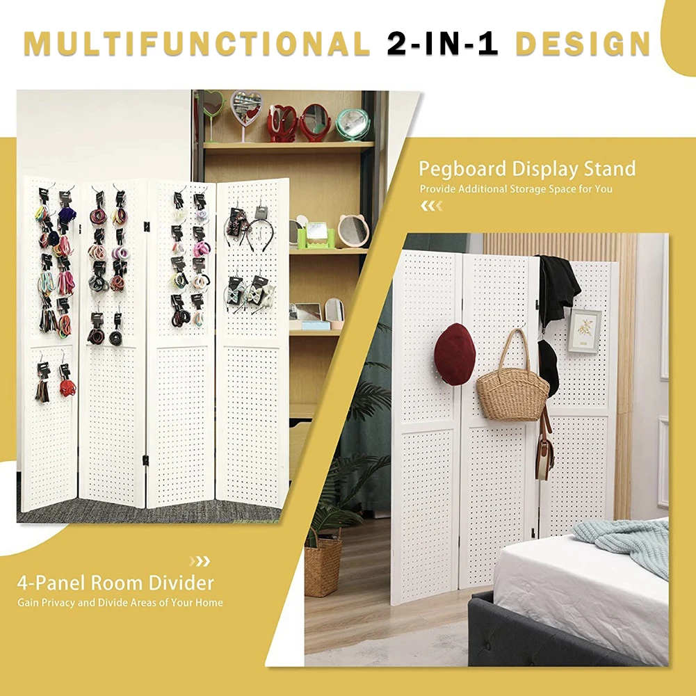 4 Panel Room Divider Folding Privacy Wooden Screen Jewelry Display Board Portable Partition Screen Screen Wood for Home 170cm