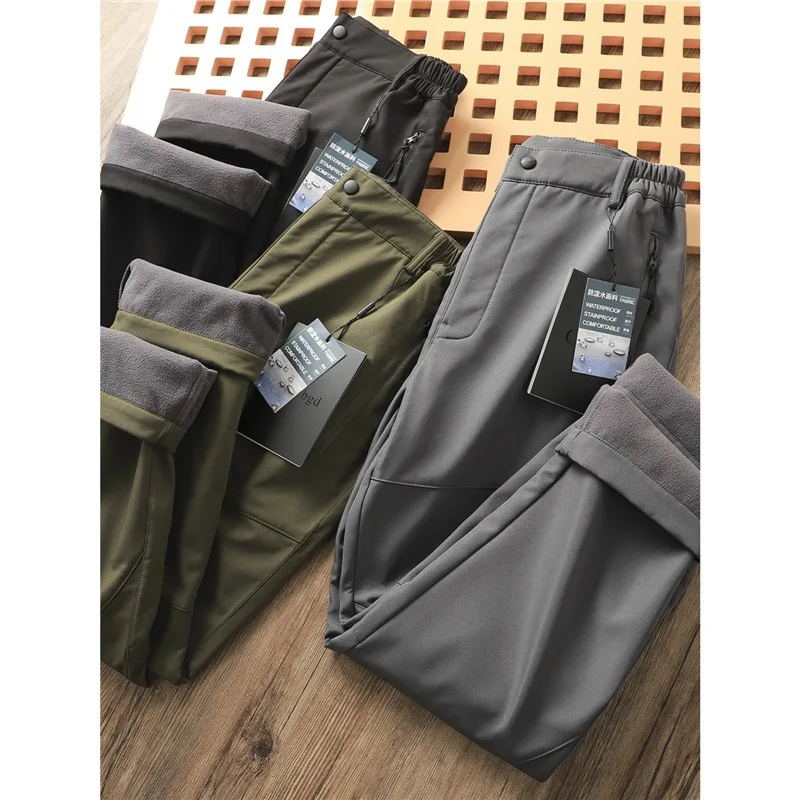 B&C Men Fleece Lined Pants Waterproof Winter Outdoor Hiking Trousers Warm Windproof Cargo Pants