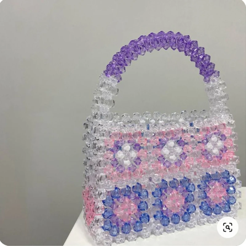 Fashion Beaded Women\'s Bag Customized Female Designer Flower Colorful Splicing Woven Handmade Bags Ins Fresh Ladies Handbag