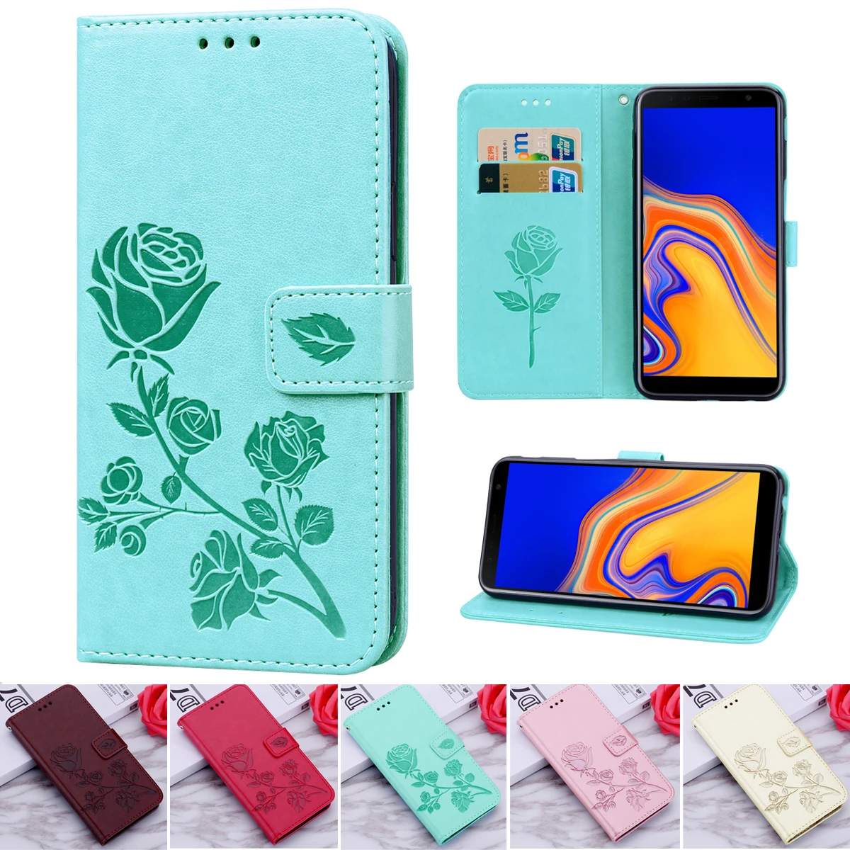 

Rose Leather Case for Samsung Galaxy J4 2018 J6 Plus J8 2018 Flip Wallet Cover for Galaxy J2 Pro 2018 J2 Core J2 Prime Cases