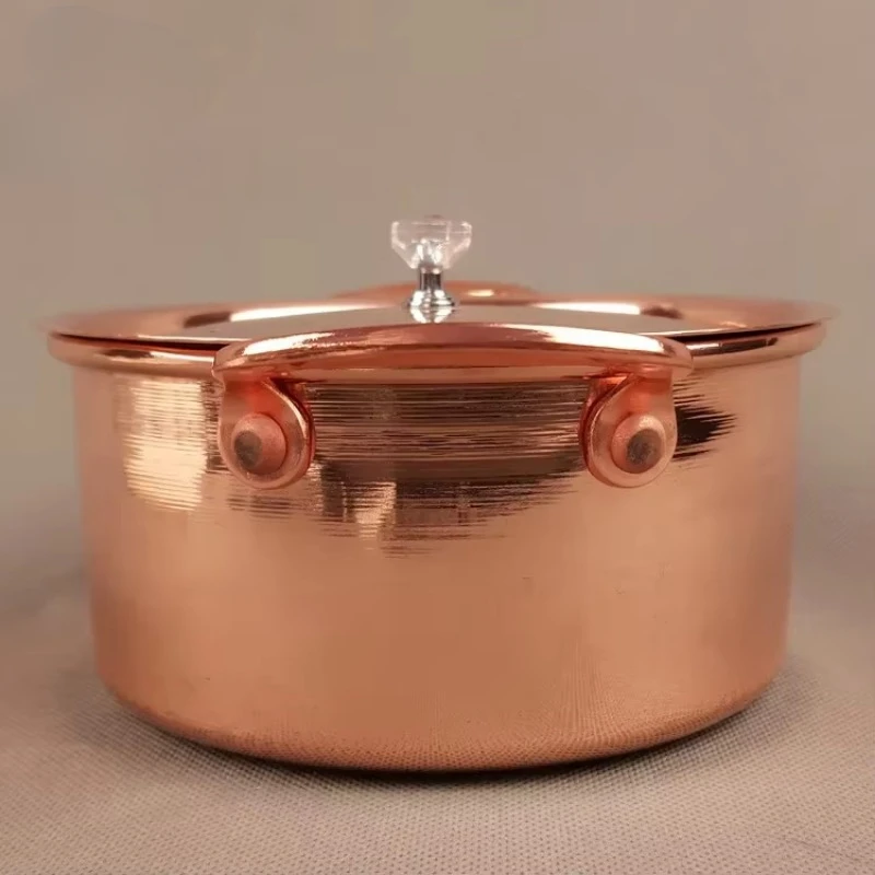 Pure Copper Small Hot Pot For One Person Cooking Induction Cooker Soup Pot with Lid 17cm Easy To Clean Single Serving Pot Best