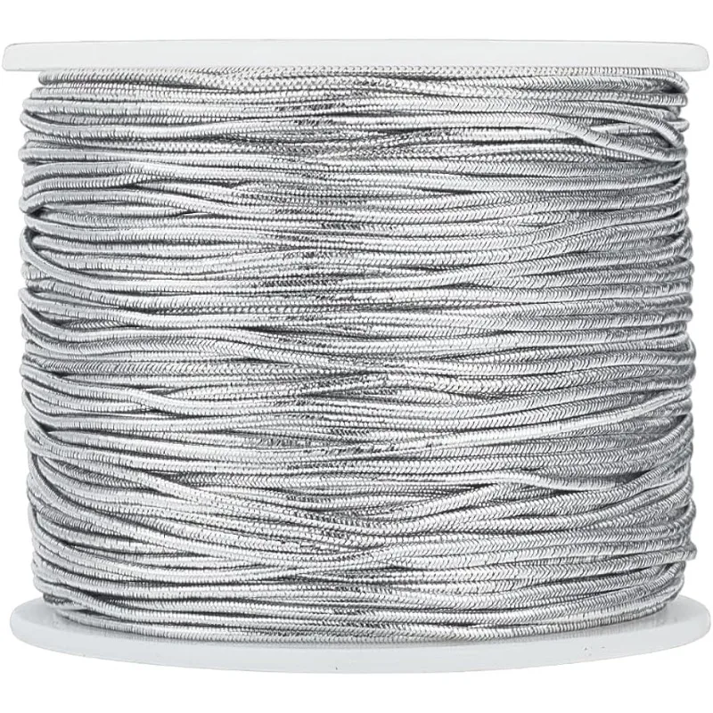 

100 м/рулон, 1 мм, 109 ярдов, металлическая мишура, эластичный шнур, лента, эластичный шнур, лента, нить, бирка, шнур на Рождество, серебро