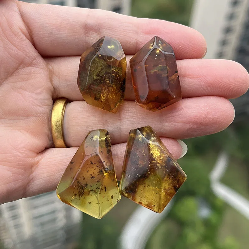 

Yoowei New Original Amber Earrings European Women Unique Trendy Natural Stone Real Amber Jewelry Faceted Plant Stud Earring Gift