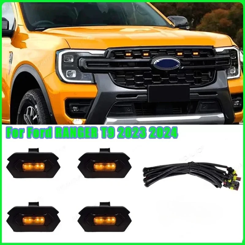 Car Amber LED Light Yellow Raptor Style Lamp Translucent Housing Grille Grill Led Front Fog Lights For Ford RANGER T9 2023 2024
