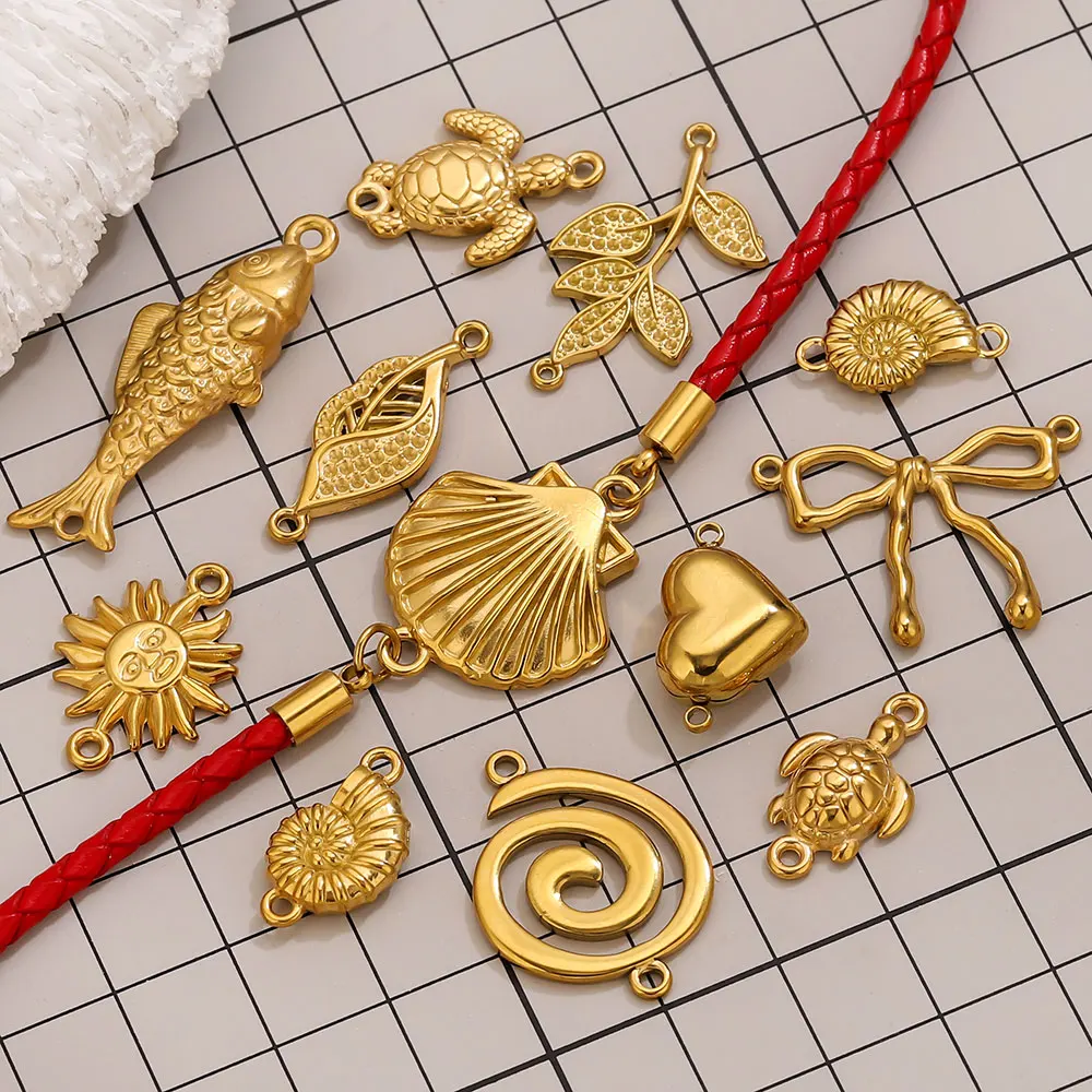 5pcs Stainless Steel Double Hole Charms Connection Golden Animal Heart Sun Jewelry Accessories for DIY Bracelets Necklace Crafts image 5