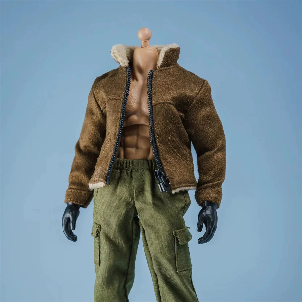 Short Trench Coat  1/12 Scale Zipper Suede Collar Jacket Male Clothing    for 6'' Anime Male Solider Action Figure Doll  Toys