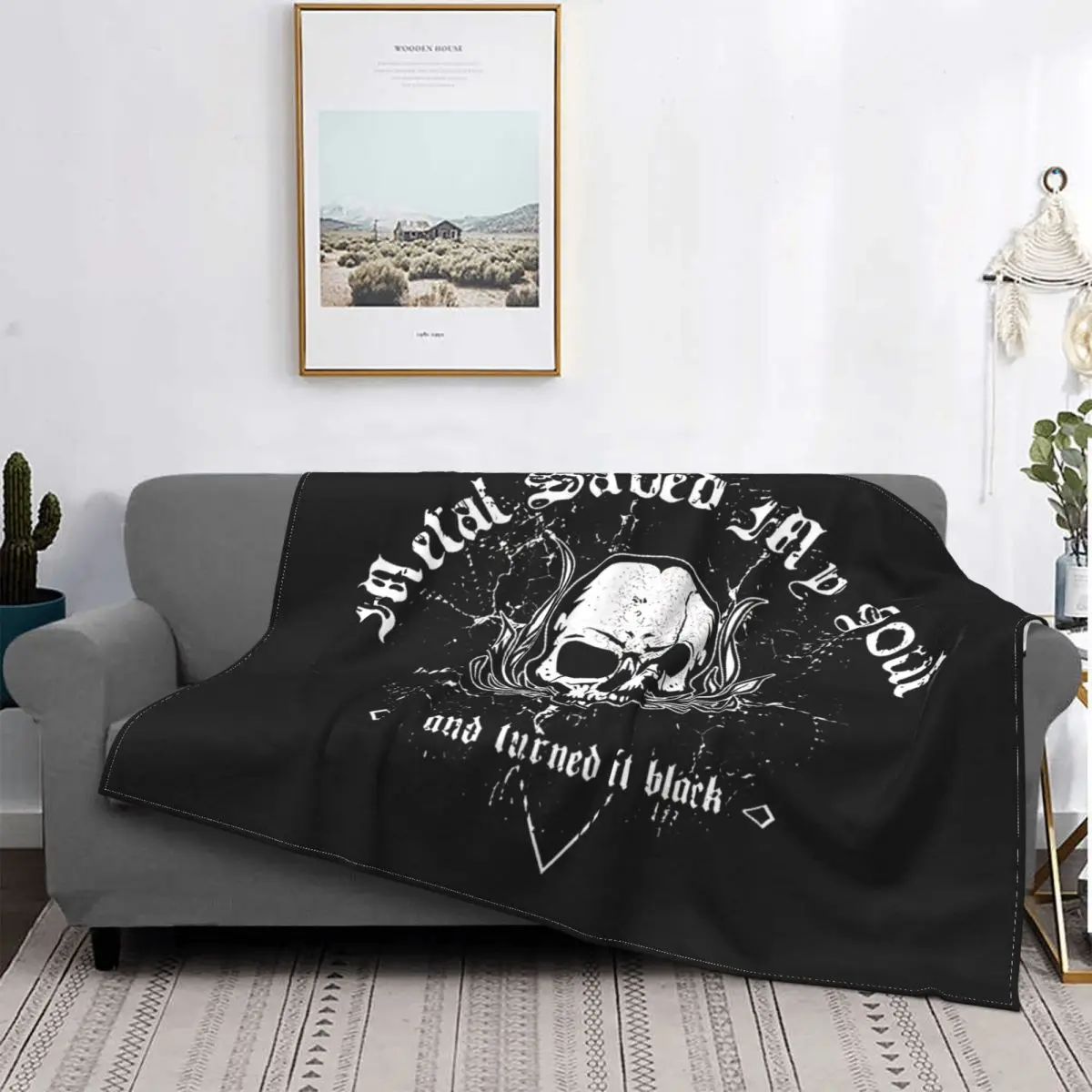 Black Metal Blanket Fleece Velvet Cute Plaid Heavy Metal Quote Metal Saved My Soul Throw Blankets For Office Bedspread