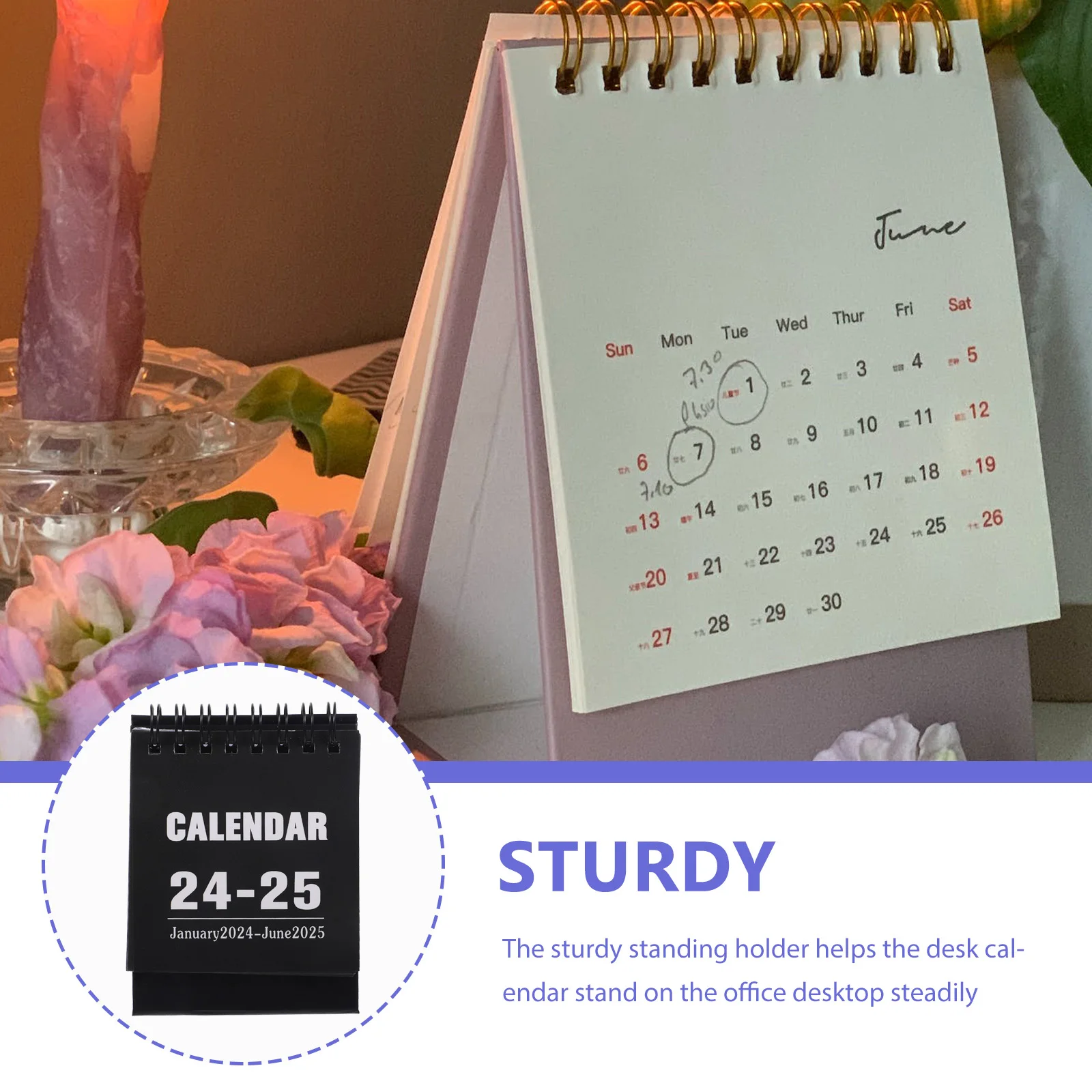 

Прочный настольный мини-календарь 2024, отдельно стоящий офисный декоративный ежемесячный простой флип-календарь для дома, подставка из толстого материала
