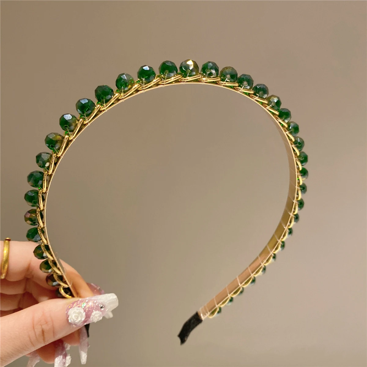 Elegant Green Crystal for Headwear Women Headband Girls Vintage Hair Bands Wide Hairband Hoop for Wedding Party Headwear