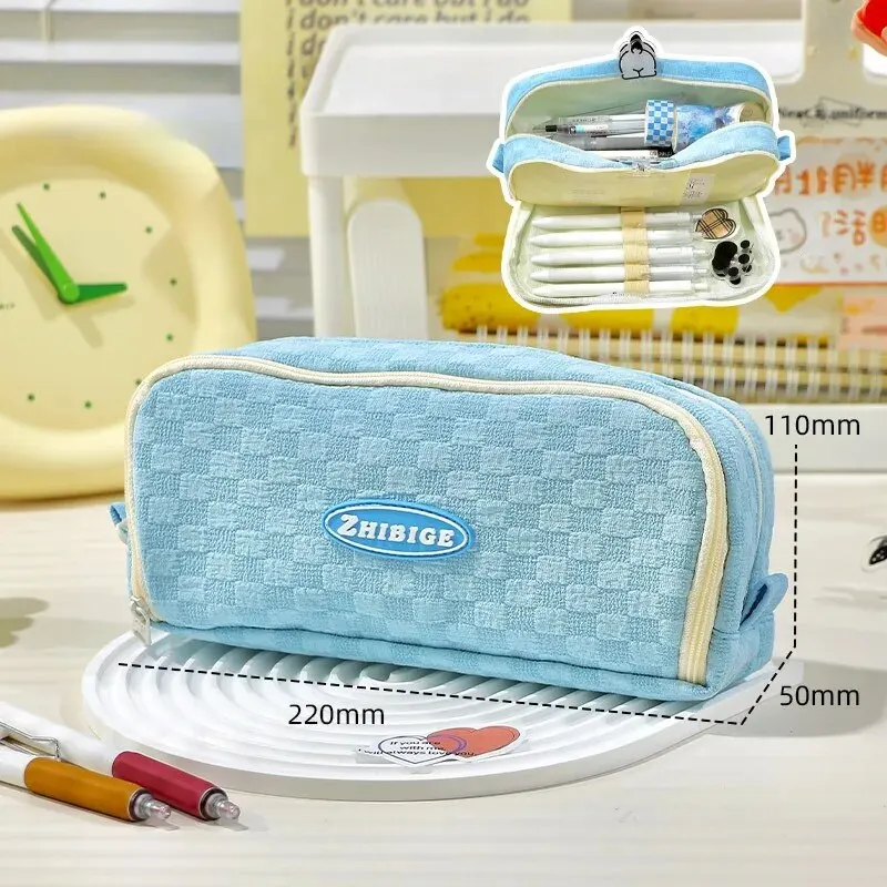 Astuccio portatile e di grande capacità con Organizer per cancelleria con motivo a griglia Back To School Pencil Pouch Teacher Bag