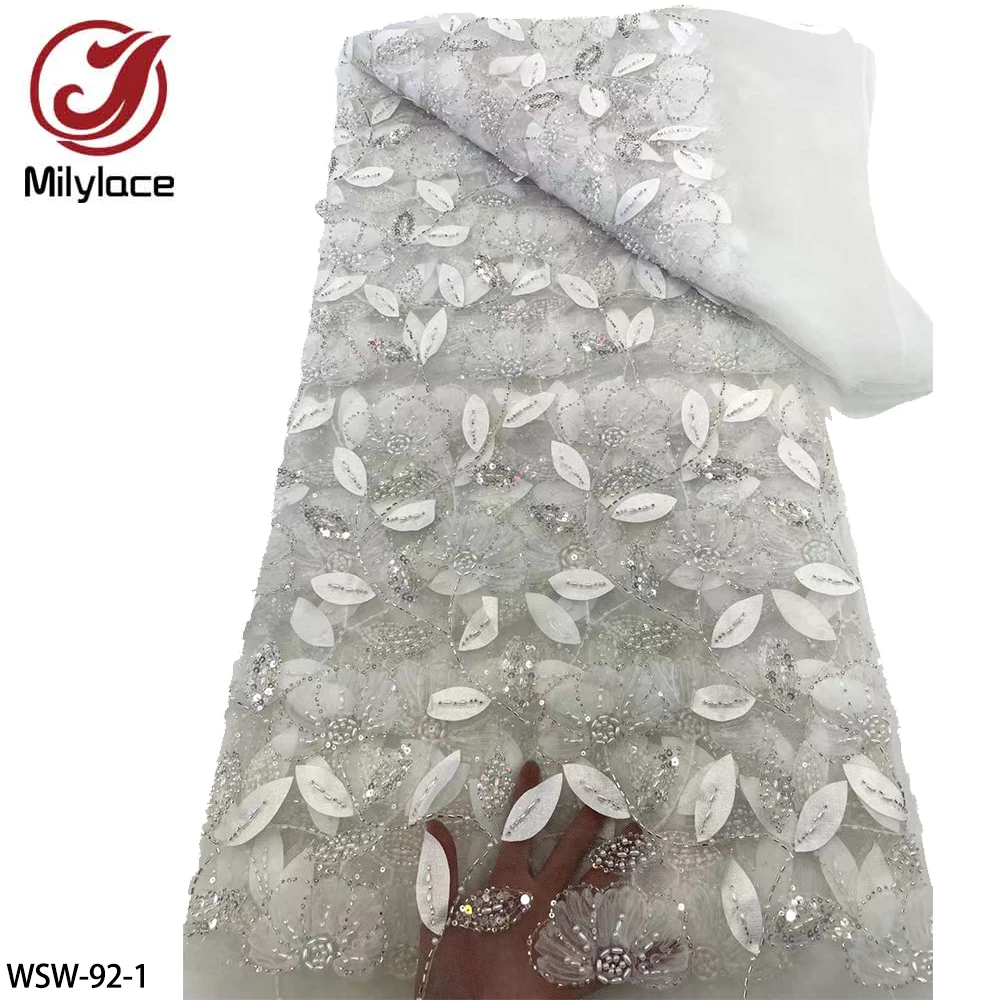 

Luxury Beaded 3D Tulle Lace Fabric with Sequins African Lace Fabric for Women Dress WSW-92