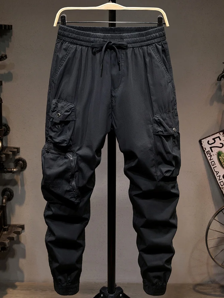 

Повседневные мужские рабочие брюки для активного отдыха, свободного кроя, с множеством карманов, с манжетами, молодежные, студенческие, больших размеров, с эффектом похудения