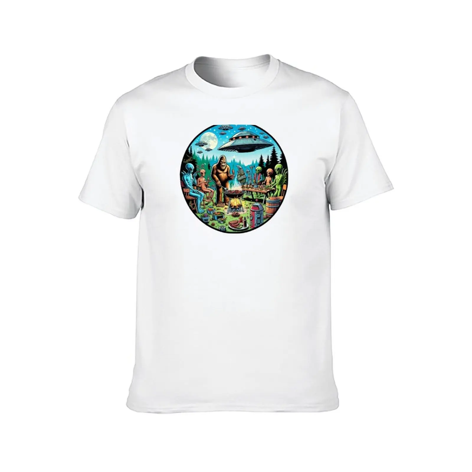 Cooking Barbecue Bigfoot And Aliens Ufo Believe T-Shirt t shirts for man pack cotton t shirt for man 100 percent cotton T-Shirt