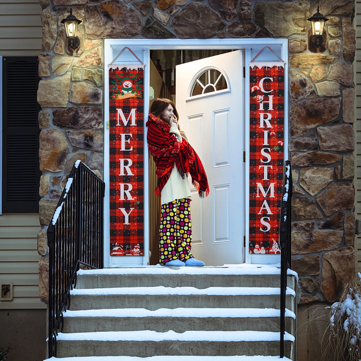 

Couplet Decorative Door Curtains Christmas Supplies Decorations Xmas Couplets Hanging Banner Merry Oxford Cloth