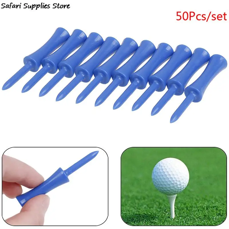 50Pcs/lot Plastic Golf Tees 68mm Durable Rubber Cushion Top Golf Tee Blue Color