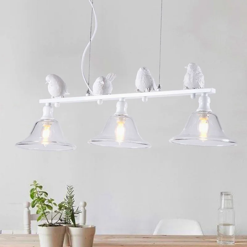 3 cabeças nordic restaurante luzes pingente de pássaro simples e moderno varanda ferro café led decoração para casa lâmpada vidro