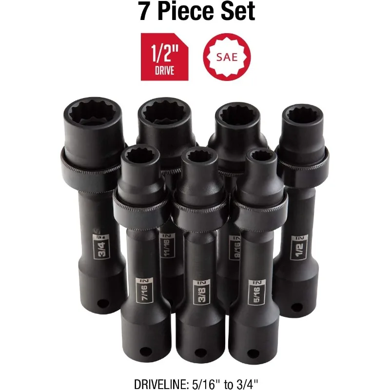 home.2695, ½ Inch Drive Driveline Limited Clearance Socket Set,8mm-17mm, Cr-Mo Steel, Heavy Duty Storage Case