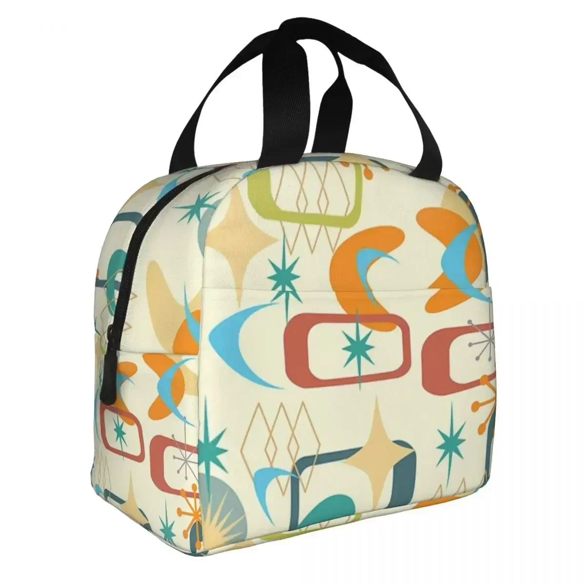 Mid Century Cat Abstract Insulated Lunch Bags Resuable Picnic Bag Thermal Cooler Lunch Box Lunch Tote for Woman Work Kids School