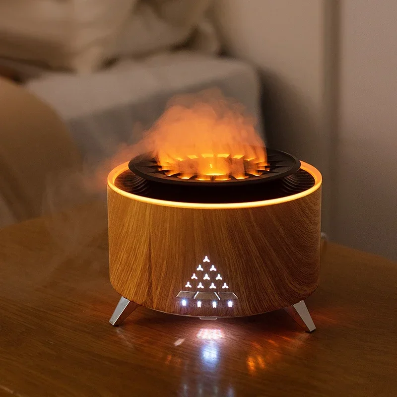 Flame Volcano Air Humidifier Bluetooth Wood Lava Aroma Humidifier Essential Oil Diffuser Bedroom White Noise Hypnosis