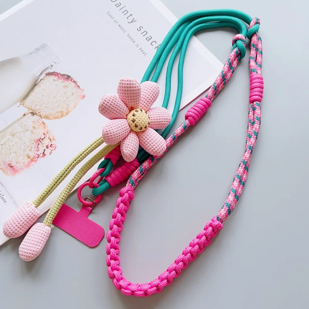 

Длинный съемный ремешок-шнурок для телефона с цветочным дизайном, для ношения через плечо, с защитой от потери, подвесное украшение