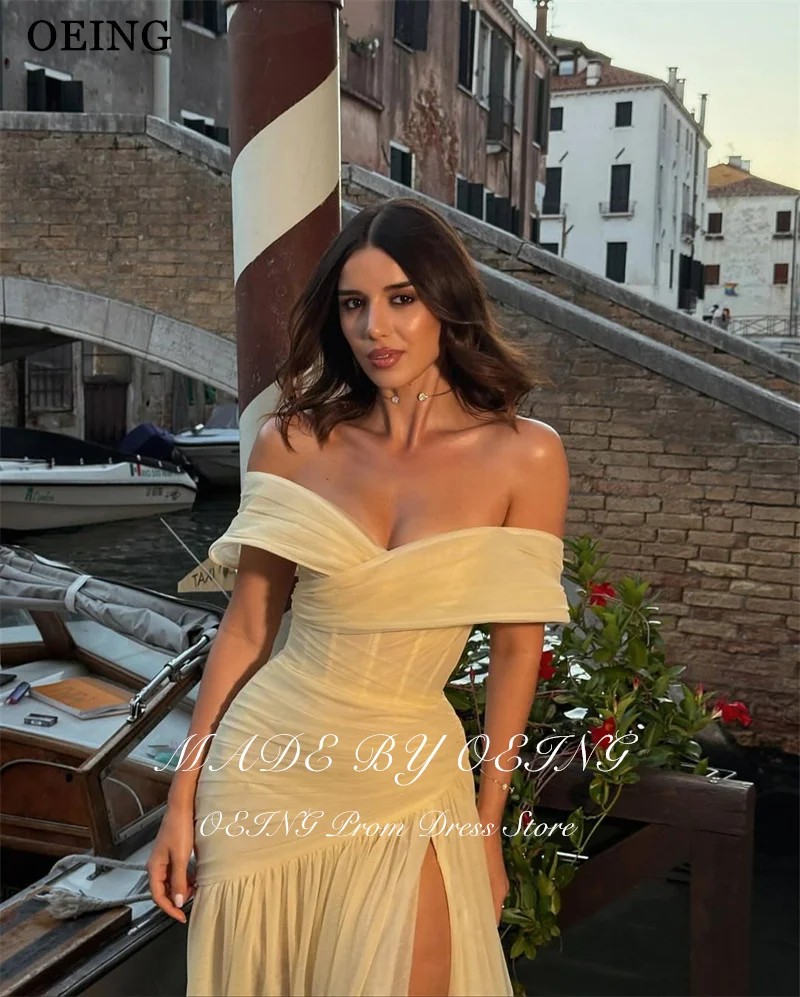BOEING Einfache A-Linie-Abschlussballkleider, gelb, schulterfrei, mit Falten, seitlichem Schlitz, bodenlang, Partykleider, שמ wamoju Özelleştirilmiş