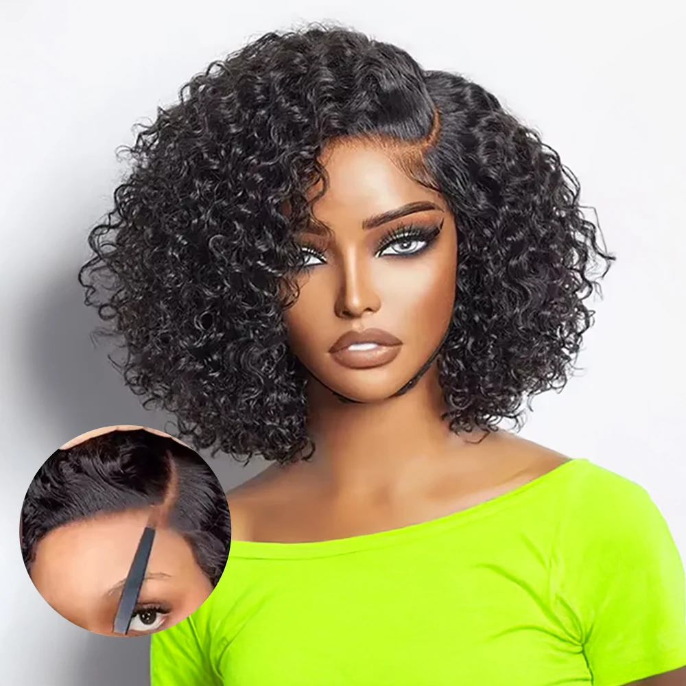 ショートボブウィッグ 13x6 HDレースフロントディープウェーブウィッグ カールウィッグ グルーレス人毛 7x5レースクロージャーウィッグ 女性用 プレカット ノグルー
